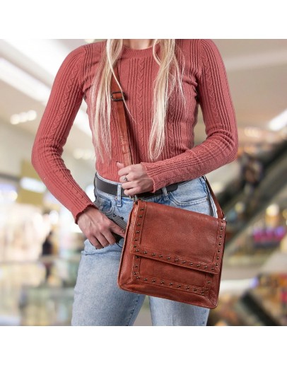 Cognac Monroe Leather Concealed Carry Crossbody Purse