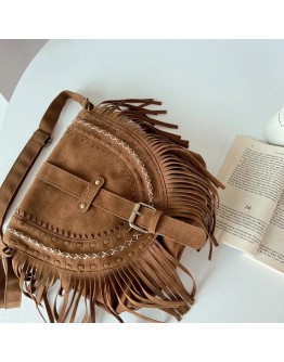 Handmade Suede Tassel Bag Women Retro Saddle Bag Fashion Shoulder Bag Messenger Bag