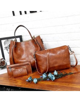 Ladies retro four-piece large-capacity Picture-mother bag, solid color handbag, one-shoulder diagonal bag